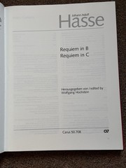 **NEW** Johann Adolf Hasse – Requiem in B & Requiem in C – HARDCOVER FULL SCORE