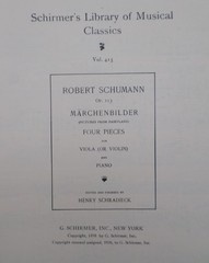 Schirmer&rsquo;s Library Schumann Pictures from Fairyland Opus 113 for Viola and Piano