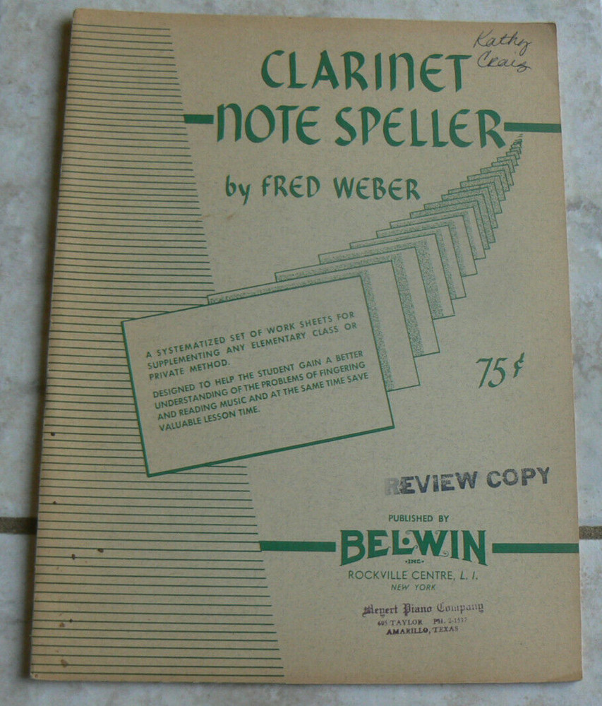 Clarinet Note Speller, Fred Weber, Belwin 1951 GREAT COND! All Clean 32-pages