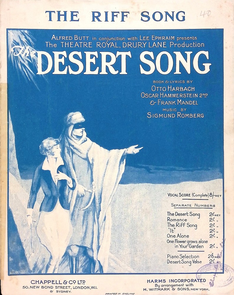The Riff Song Sheet Music Desert Song Sigmund Romberg Operetta British 1926