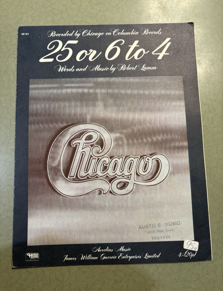 Chicago 25 or 6 to 4 Sheet Music Piano/Voice Rock Choir MPN 06191