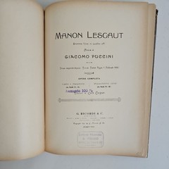 1893 Antique Opera Score: Puccini Manon Lescaut Ricordi Italy Vocal Piano