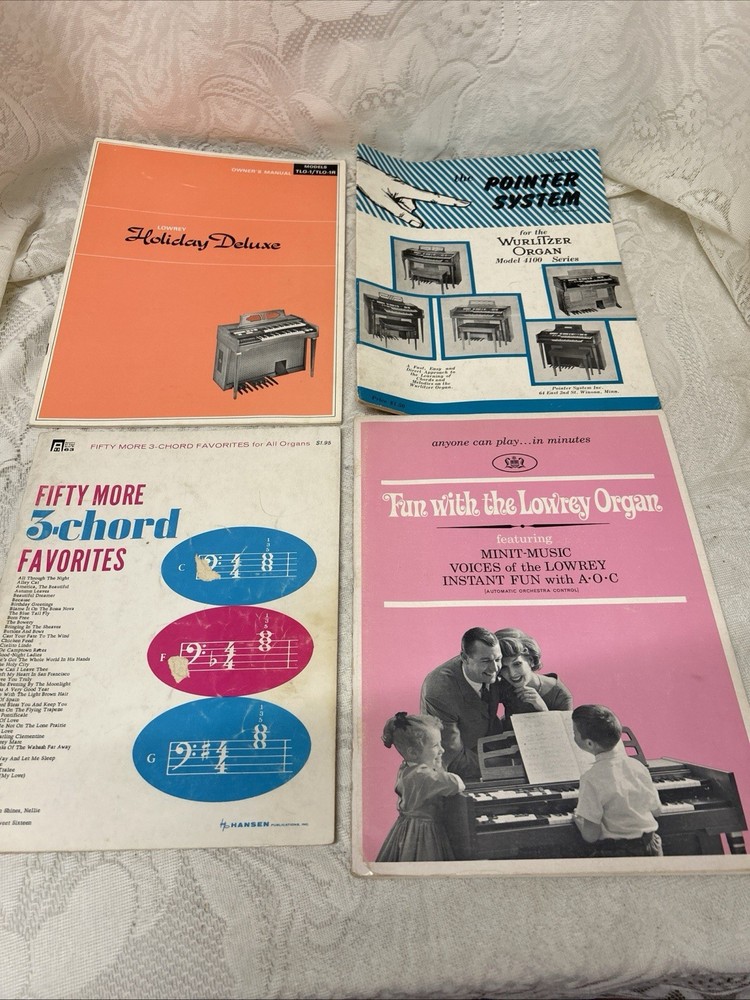 Vtg Lot 4 Organ Chord/Song Songbooks, Sheet Music, Lowrey, Wurlitzer, 3 Chord