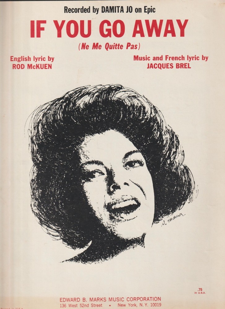 If You Go Away Guitar/Piano/Lyrics Sheet Music 1969