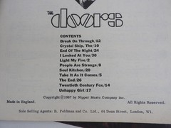 The Doors song book Rare 1967 Nipper Music edition piano guitar vocals 11 songs