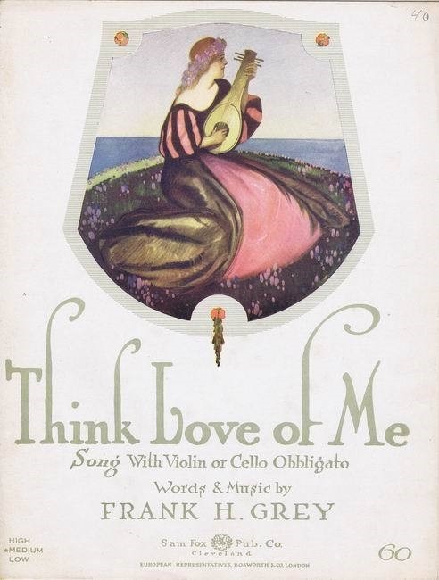 Think Love of Me, by Frank H. Grey, Antique Sheet Music, 1918, Cello and Violin