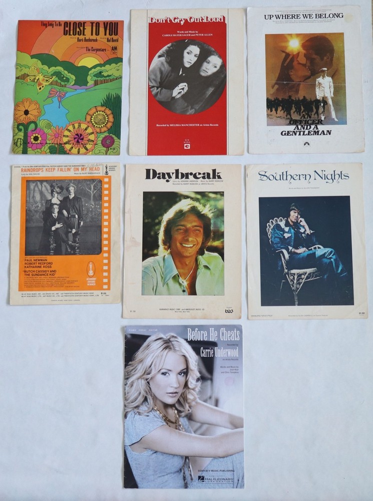 Contemporary Sheet Music Lot – Pop, Country, Movie Themes, Manilow, Carpenters