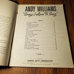 Andy Williams Songs I Love To Sing Vocal Selections Robbins Music 1963