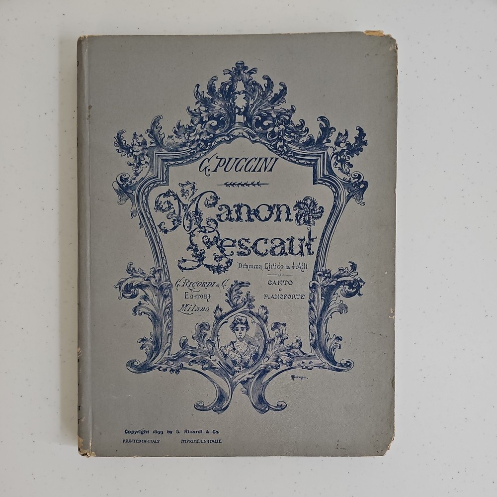 1893 Antique Opera Score: Puccini Manon Lescaut Ricordi Italy Vocal Piano