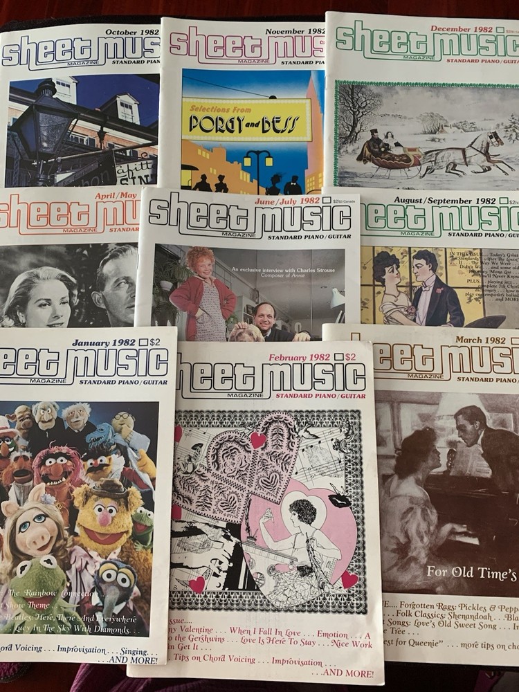 Vintage Lot of 9 Issues All 1982 Sheet Music Magazine Piano Guitar HTF Great Con