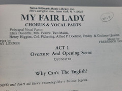 EUC Vintage 1956 My Fair Lady Chorus & Vocal Parts Tams Witmark Music Library