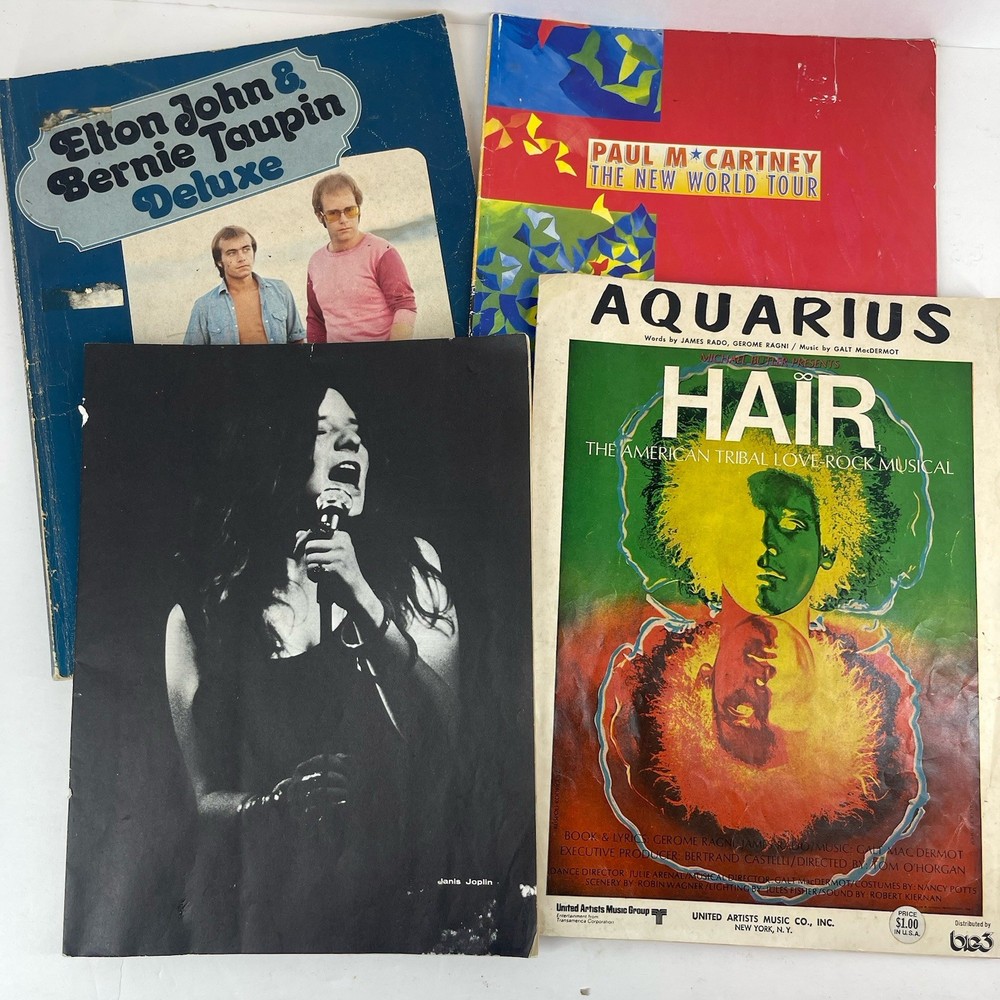 Vintage Sheet Music Lot Janis Joplin PeggyLee Elton John McCartney HAIR Rock 60s