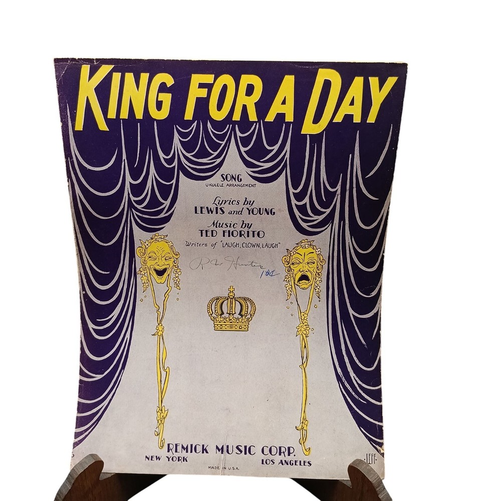 King For A Day Sheet Music By Ted Fiorito 1930s Purple & Gold Remick Music Corp