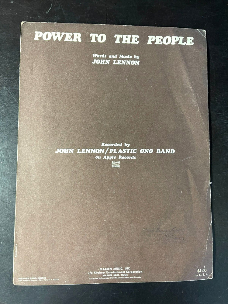 John Lennon sheet music POWER TO THE PEOPLE (1971) THE BEATLES 3679