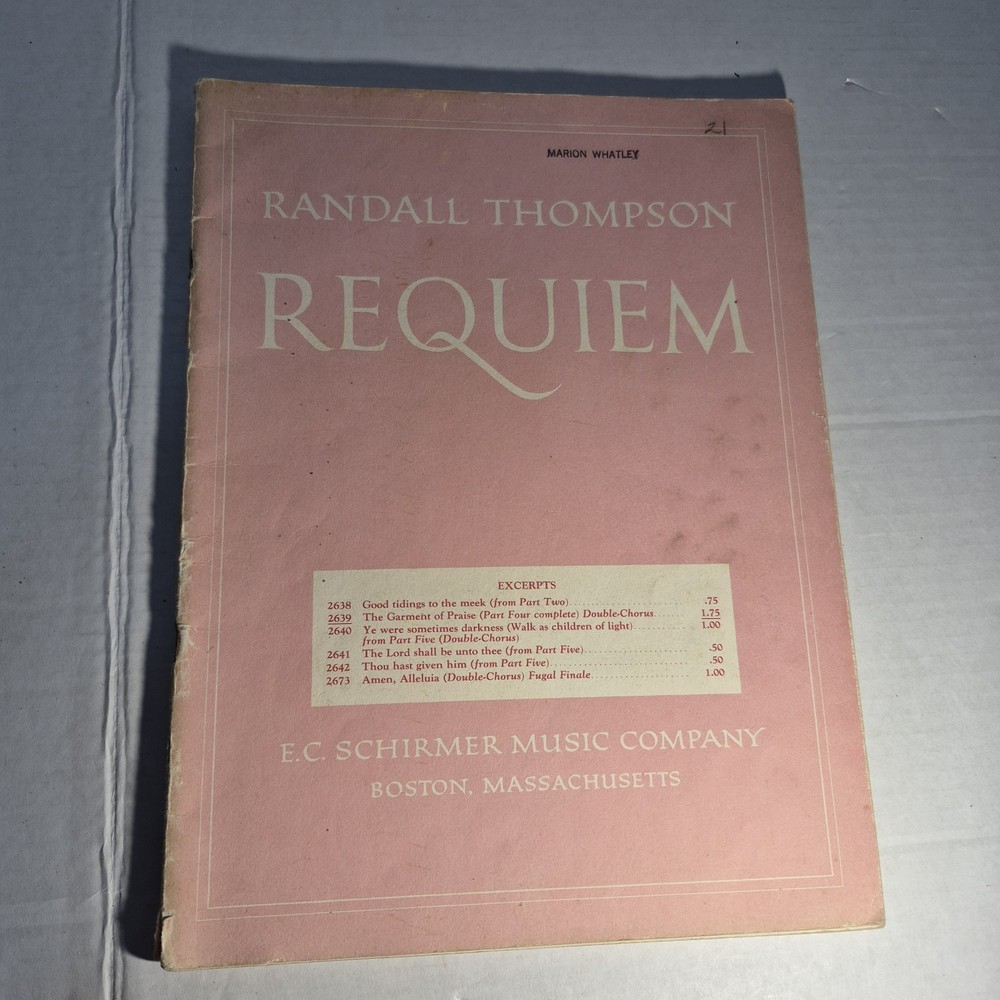 Vintage Randall Thompson Requiem Excerpts E.C. Schirmer Sheet Music