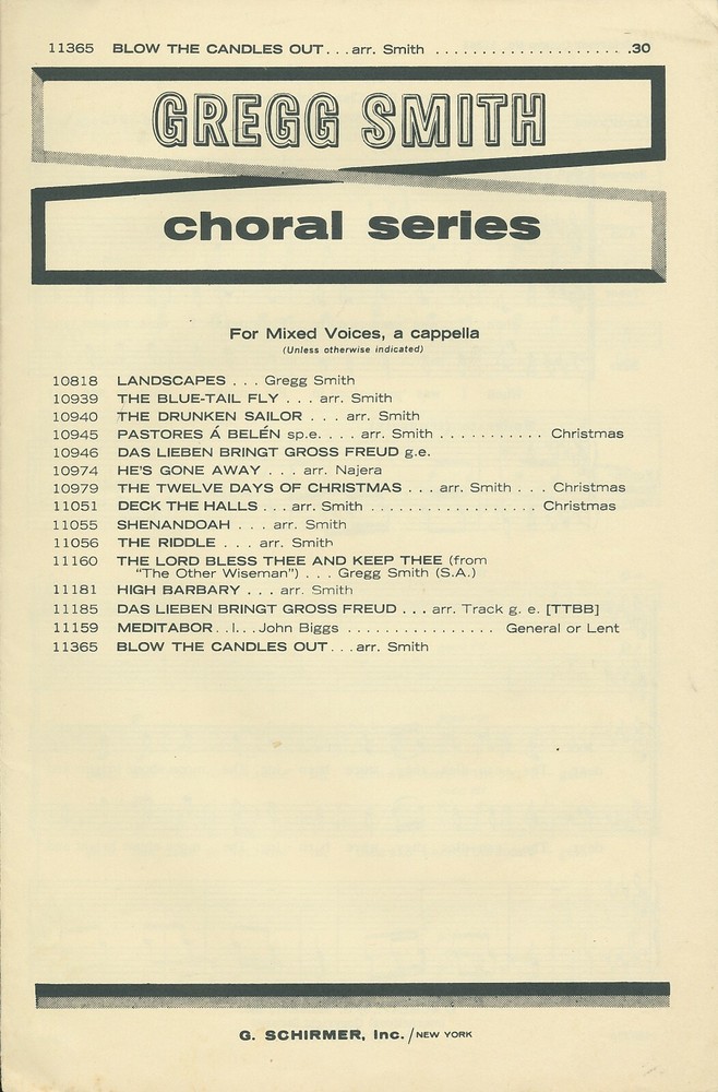 Blow the Candles Out Gregg Smith Choral Series 1966