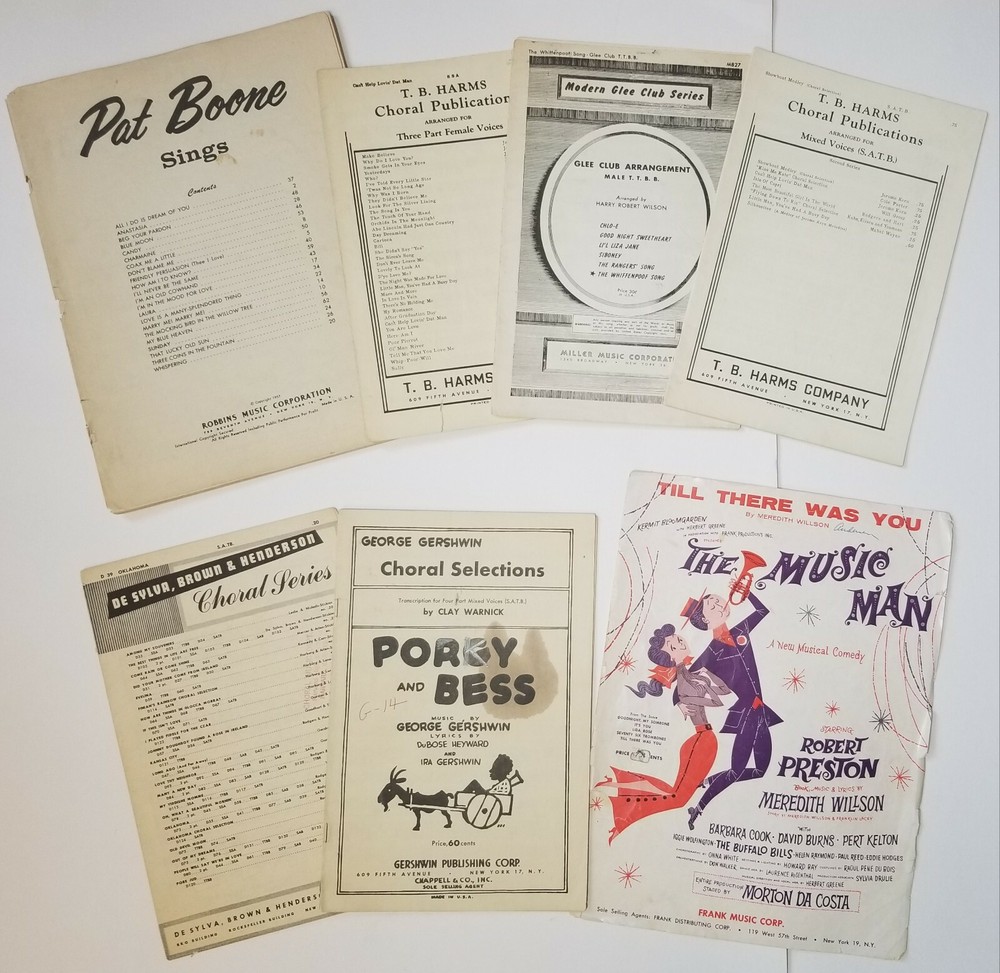 Lot 6 Vntg Choral Sheet Music 1947-1957:Pat Boone Sings, Oklahoma, Porgy & Bess