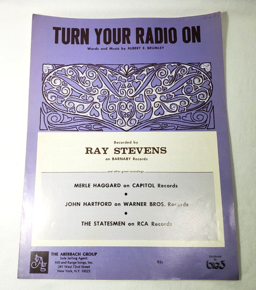 Sheet Music Turn Your Radio On Ray Stevens 1971 in Plastic Cover