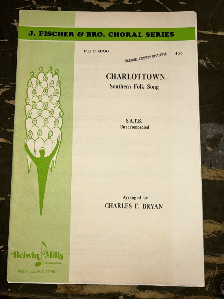 Charlottown Southern Folk Song 1945 Chas F Bryan SheetNoteMusicCom J Fisher &Bro