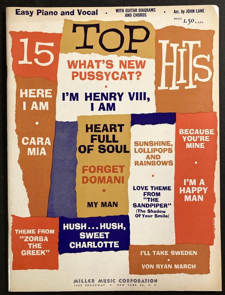 1965 « 15 TOP HITS » SONG FOLIO SHEET MUSIC BOOK – MOVIES, POP, ROCK & ROLL