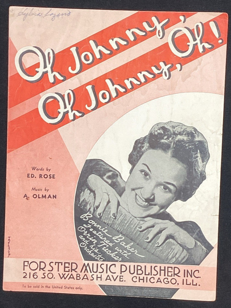 Vtg Sheet Music, Oh Johnny, Oh Johnny, Oh, Rose & Olman, ships free