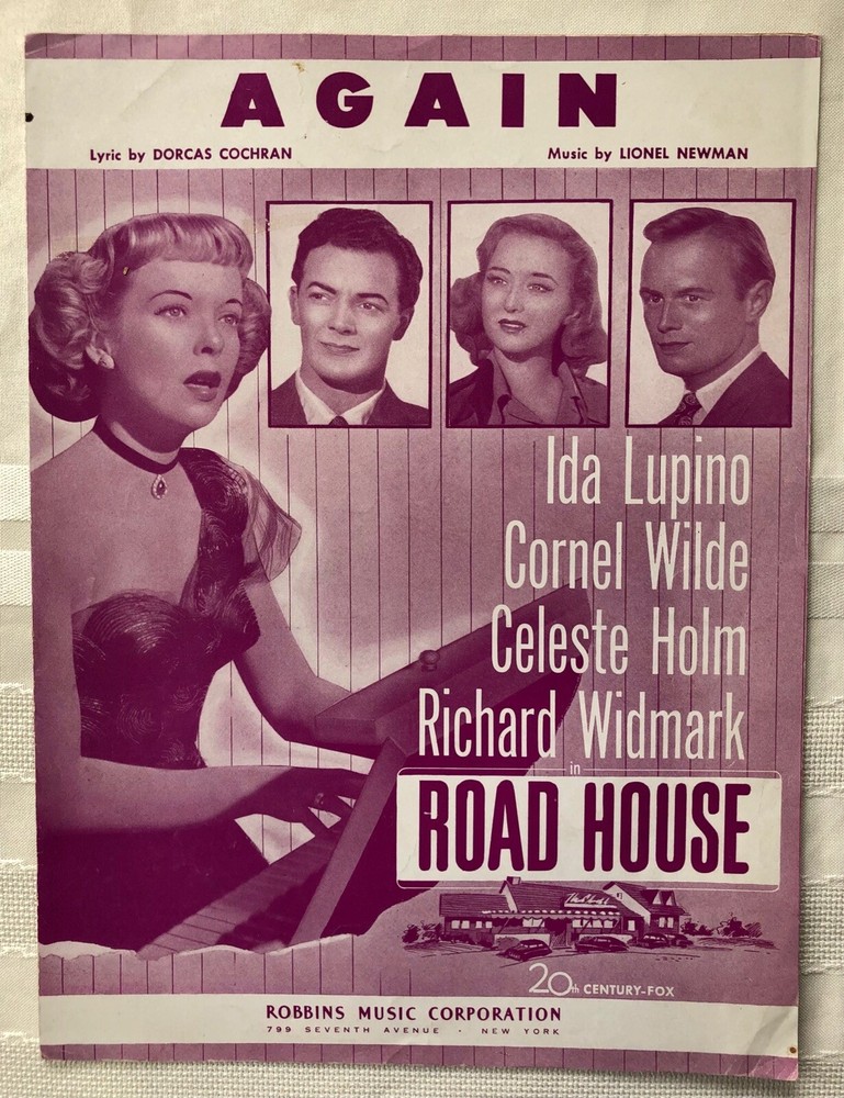 « Again » 1948 Sheet music Road House by Cochran/Newman 20th Century Fox Used 