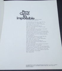 It&rsquo;s Impossible Sheet Music Perry Como Charles Hansen Piano Guitar 1970 Vintage