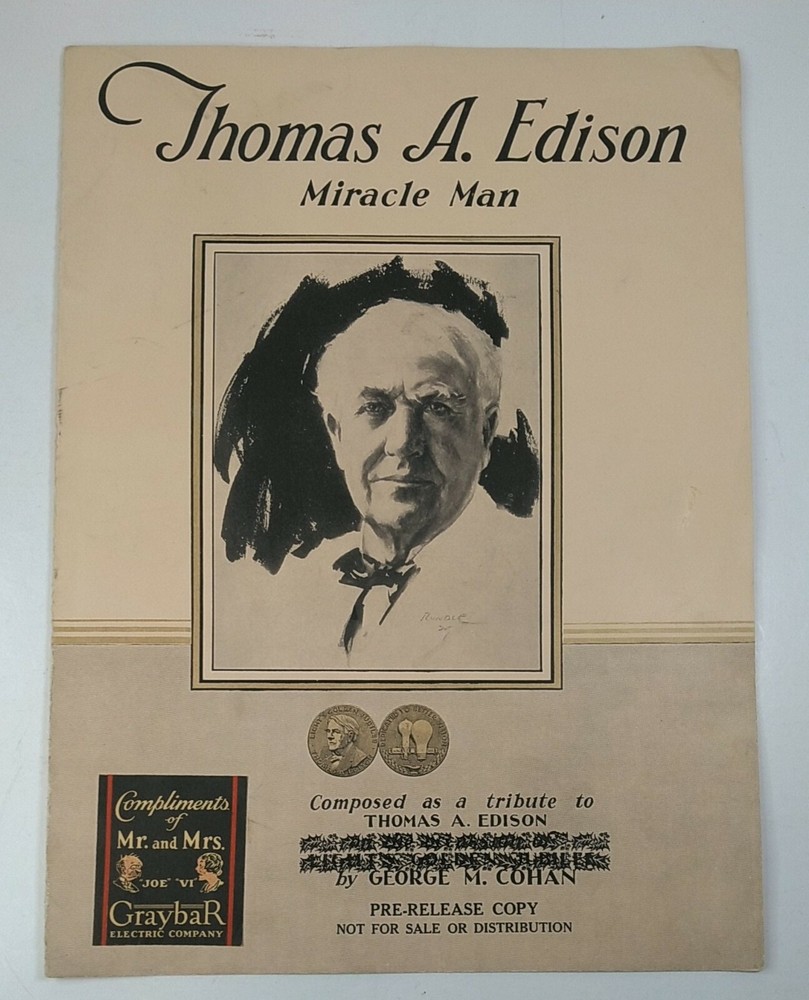 Thomas A Edison Miracle Man 1929 Advertising GraybaR Electric Co Sheet Music
