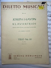 Joseph Haydn Sheet Music Piano Trio No. 20 in D Major Violin Violincello Diletto