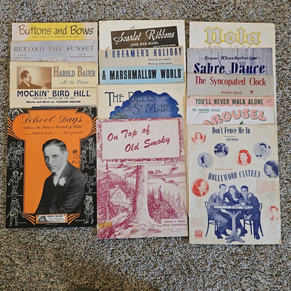 Lot Of 15 Vtg 1940s Sheet Music Folk Musicals Pop Bob Hope Jane Russell