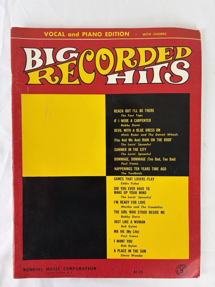 Vintage 1960&rsquo;s Songbook Big Recorded Hits Piano Guitar Vocal 1967 Pop Rock