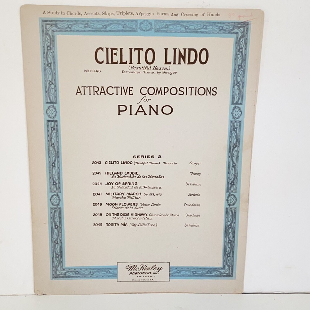 Antique 1924 Cielito Lindo Piano Sheet Music by Henry S Sawyer