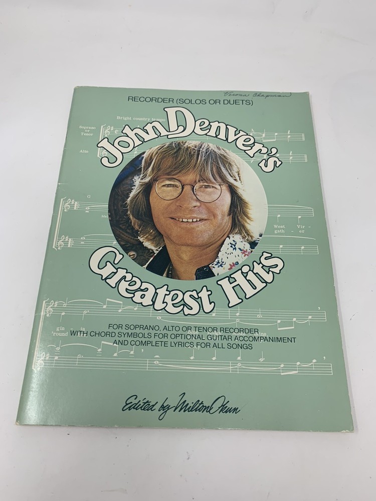 John Denver greatest hits sheet music Book- 1976 Recorder (solos Or Duets)-RARE