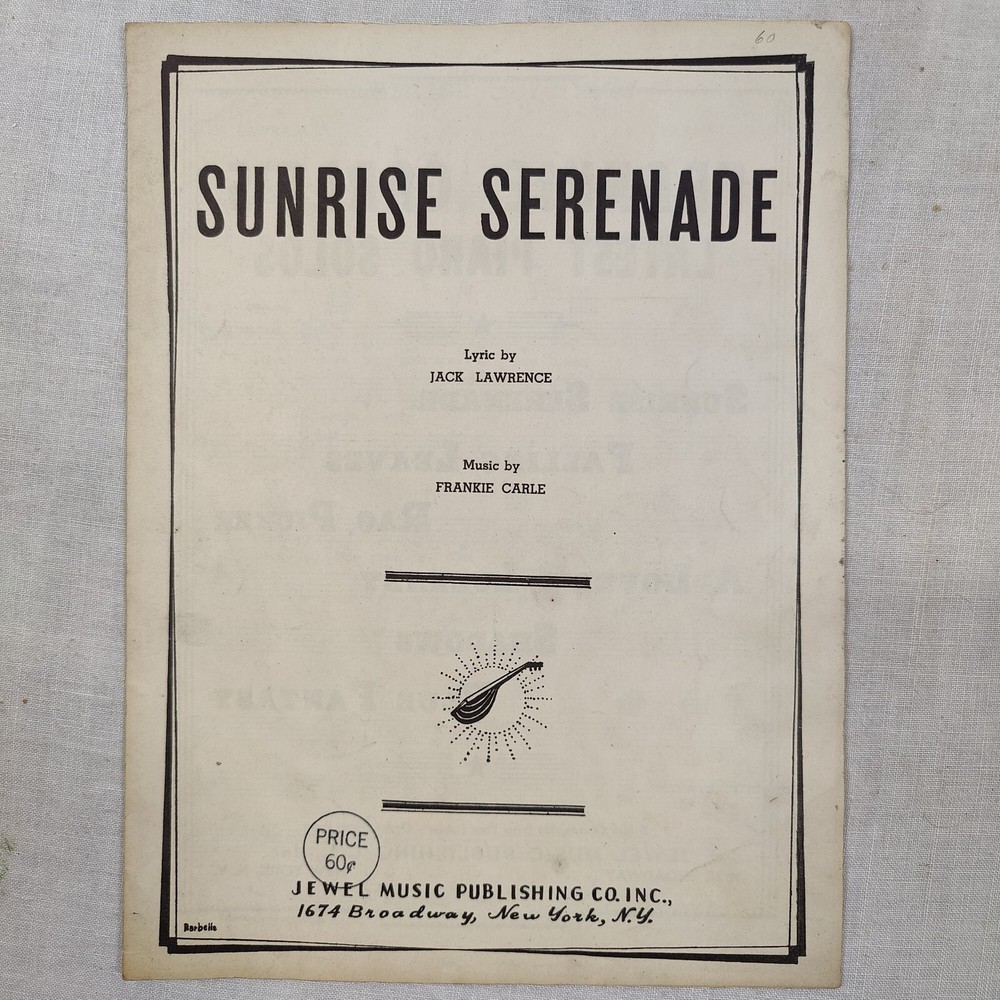 Rare Vintage 1939 Jack Lawrence SUNRISE SERENADE Sheet Music Swing Big Band Jazz