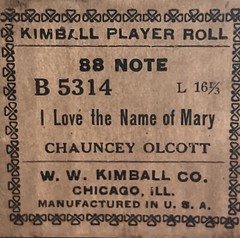 Kimball Player Piano Roll B5314 I Love The Name Of Mary Chauncey Olcott