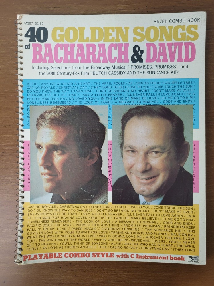 40 Golden Songs Burt Bacharach David Bb Eb Combo Sheet Music Spiral Bound 1970