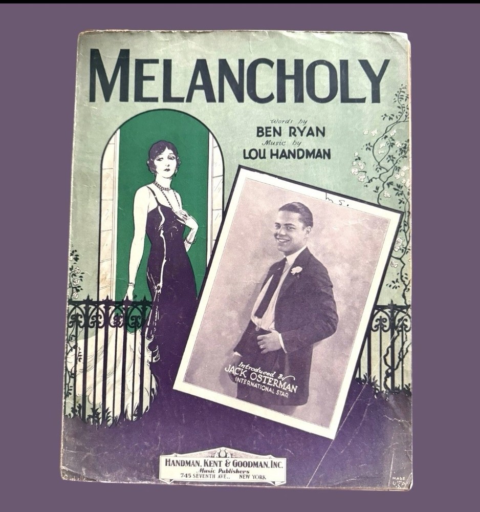 Melancholy Sheet Music 1929 Art Deco Flapper Cover Jack Osterman Handman Ryan