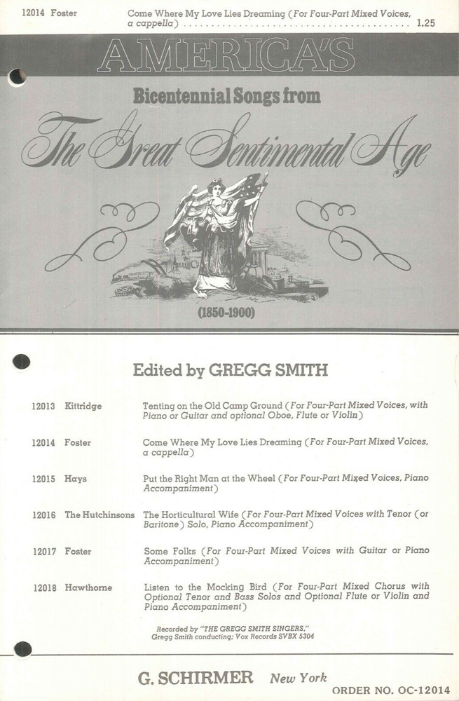 Foster Come Where My Love Lies Dreaming Sheet Music SATB A Cappella 1974 Smith