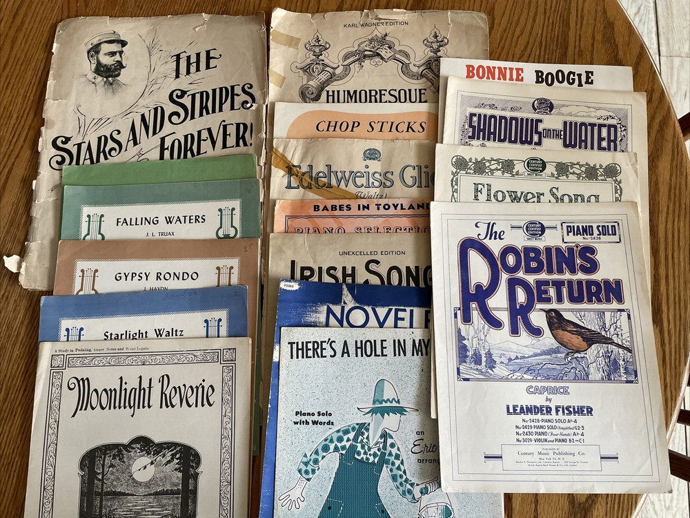 Bundle Vintage Piano Solo Sheet Music 18 Pieces, 1897 – 1965, Multiple Genres