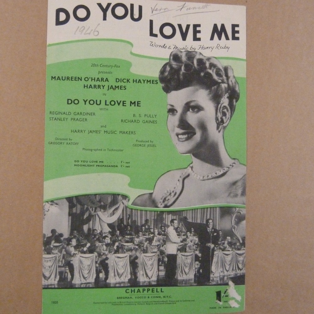 song sheet DO YOU LOVE ME Maureen O&rsquo;Hara Dick Haymes Harry James 1946