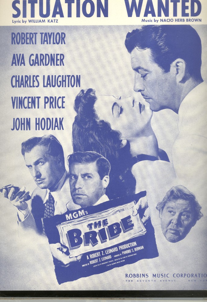 THE BRIBE Sheet Music « Situation Wanted » Ava Gardner Vincent Price John Hodiak