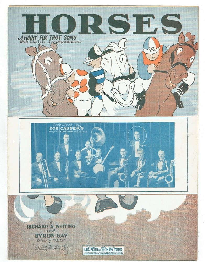 1926 HORSES A FUNNY FOX TROT SONG SHEET MUSIC BY WHITING & GAY CAUSER&rsquo;S ORCH.