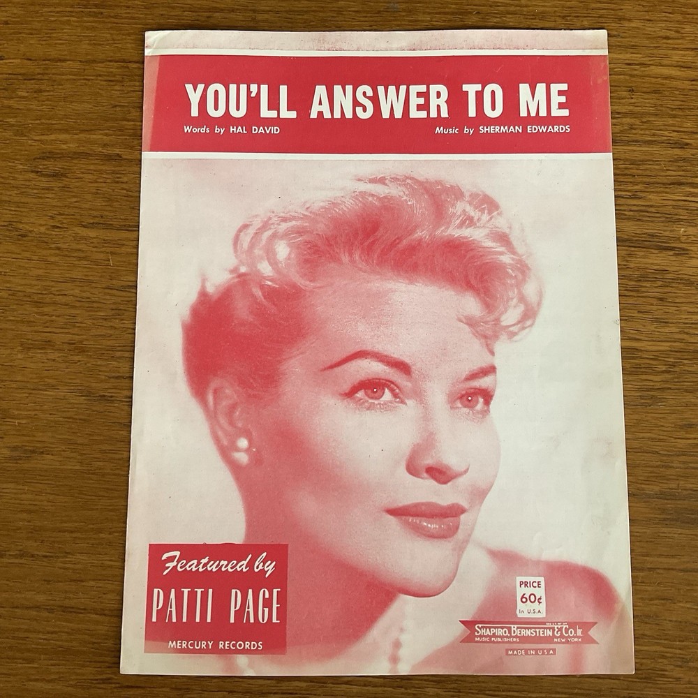 You&rsquo;ll Answer to Me sheet music~Patti Page~1941~Hal David~Sherman Edwards