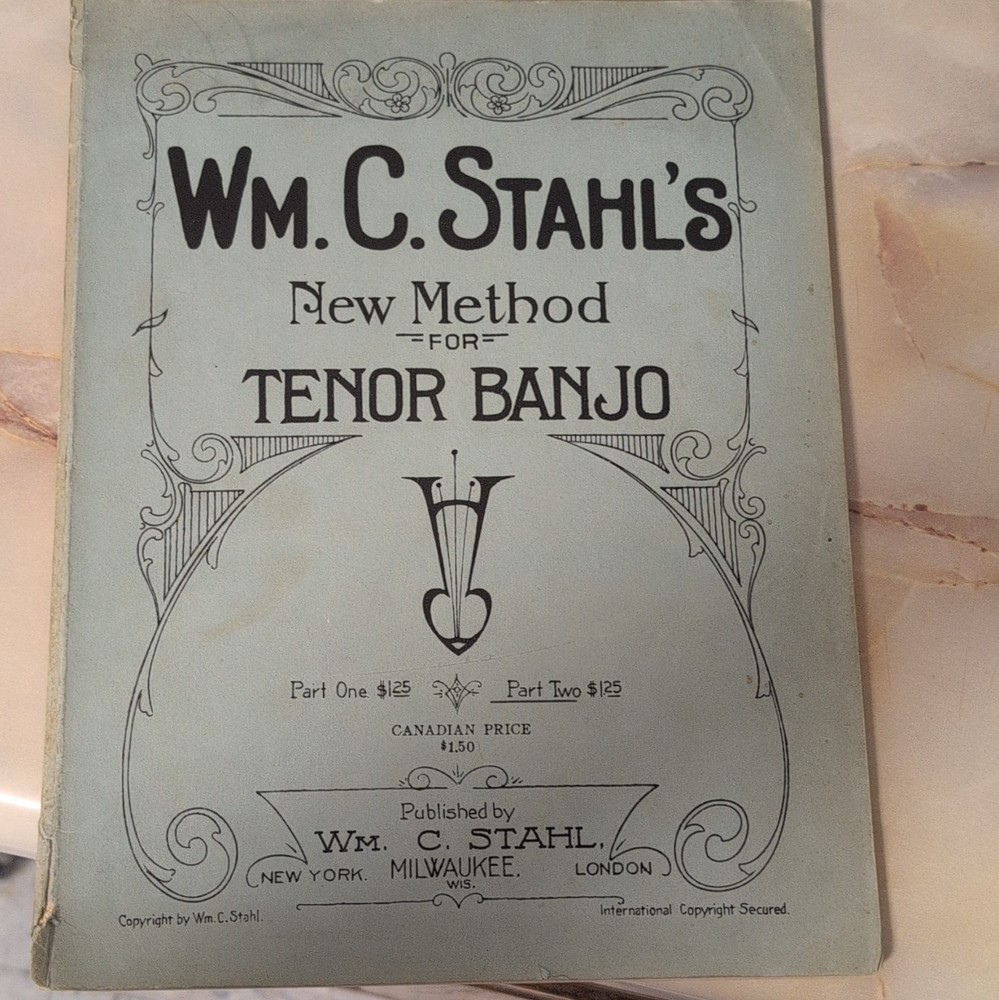 1924 Wm. C. Stahl New Method for Tenor Banjo Method Book Beginner Solo Part 1&2