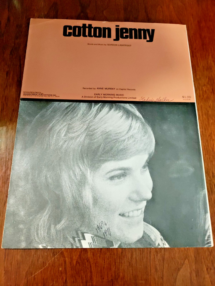 SHEET MUSIC COTTON JENNY FEATURED ANNE MURRAY 1971