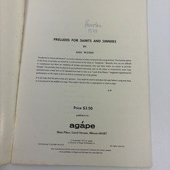 Preludes for Saints and Sinners Organ Music Book Alec Wyton Agape 1973