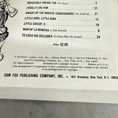 Vintage Man Of La Mancha Vocal Selections Songbook Piano Solo Singer Sam Fox USA