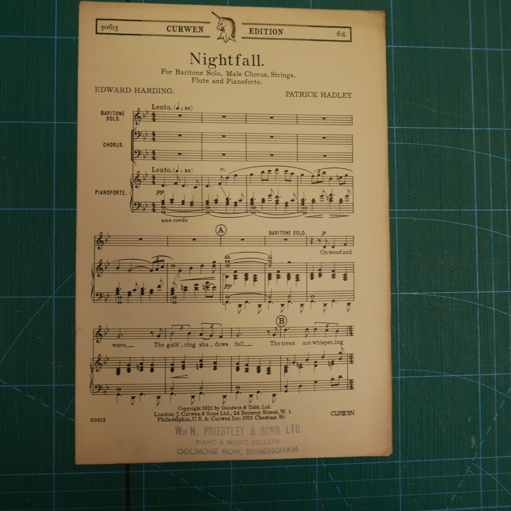 vocal score NIGHTFALL Patrick Hadley – Edward Harding