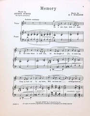 Memory Sheet Music Harry Burleigh Arthur Symons Low Voice Art Song 1915 Key of C