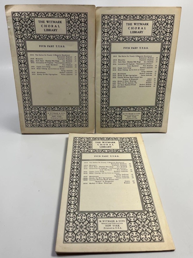 The Witmark Choral Library Sheet Music Lot Song Four Part TTBB 1930s